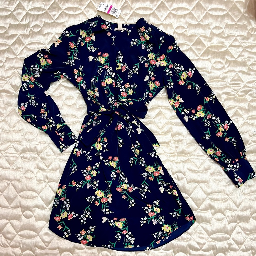 Maison Jules Dress Fixture Blue Floral Print Butterfly Women’s XXS NWT Sleeves